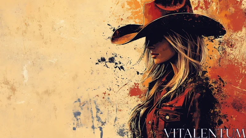 Western cowgirl profile in textured splatter digital painting