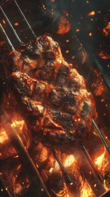 Charred steak over open flames on a hot grill. Period.