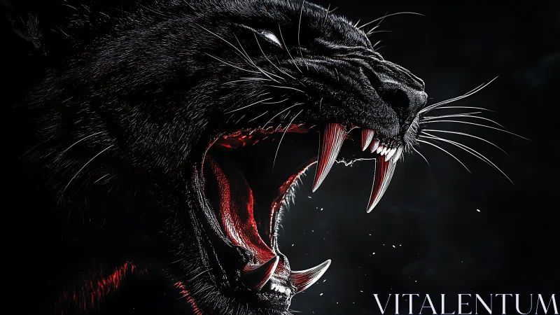 Ferocious black panther snarling with glowing crimson mouth
