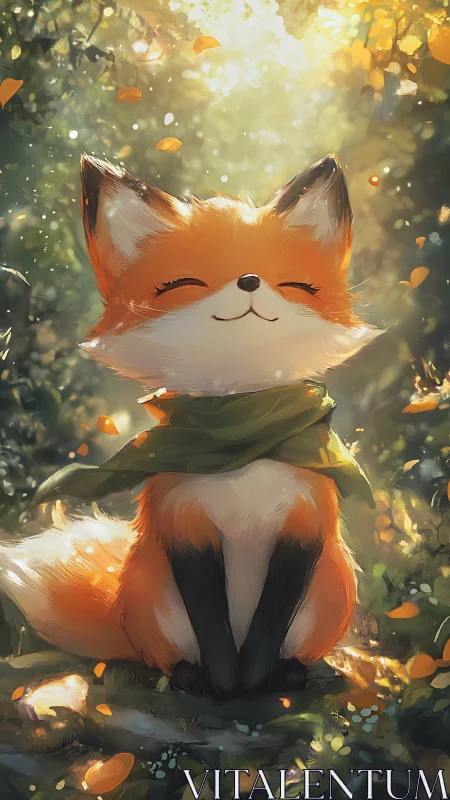 Smiling woodland fox enjoys a golden sunlit forest morning