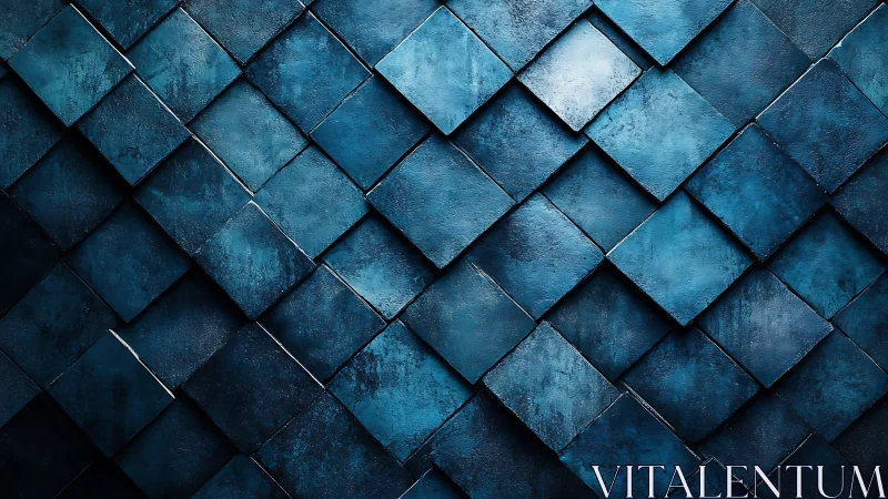 Layered blue tile grid forms a textured geometric relief surface