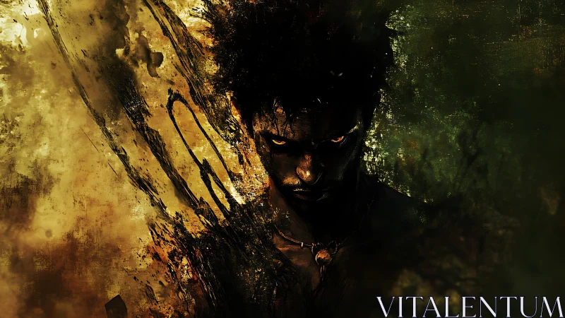 Dark sorcerer emerges from fractured golden shadows.