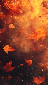 Autumn Leaves Falling Through Warm Light and Particles