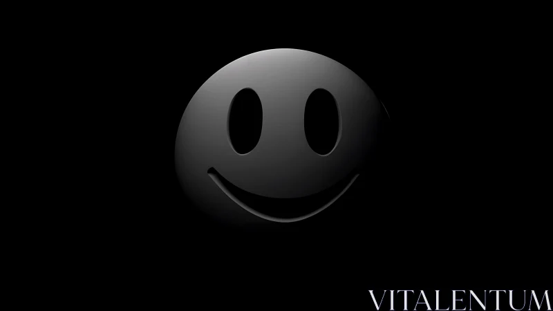 Glossy black smiley face icon on dark minimal background.