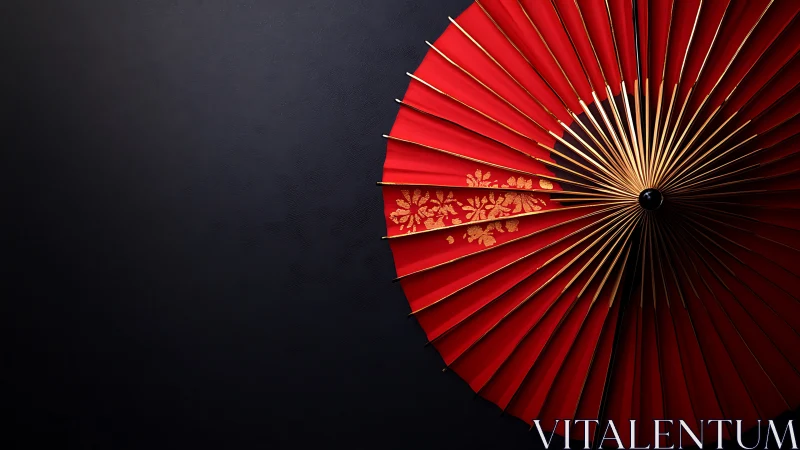 Red paper parasol radiating quiet elegance and warmth.