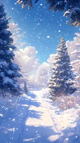 High-latitude winter corridor with volumetric snow illumination.