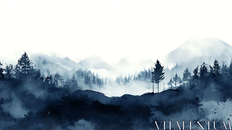 Misty Mountain Forest in Blue.