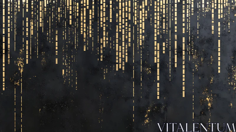 Gold vertical bars descend over textured dark surface