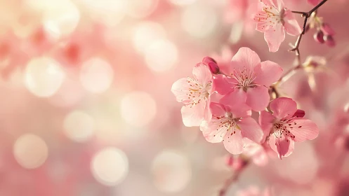 Delicate Pink Blossoms Blooming in Soft Spring Light
