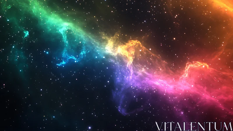 Colorful cosmic nebula band stretching across star field.