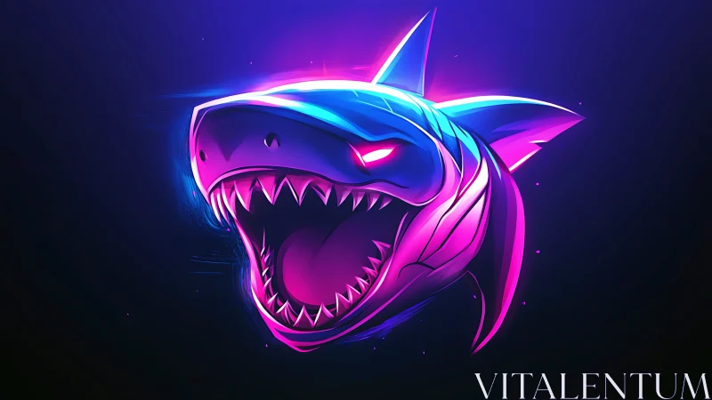 Neon cyber shark head glows with fierce electric energy.
