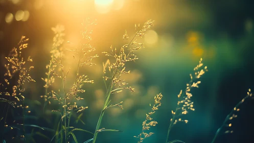 Golden evening light gently warms tall meadow grasses