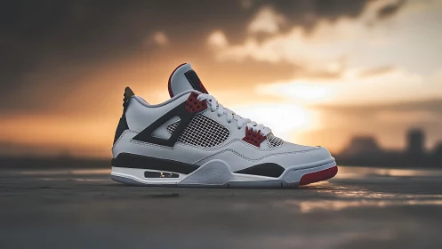 Sunlit sneaker profile captures urban style at golden hour