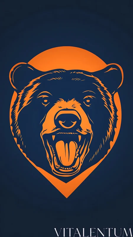 Vector emblem of roaring bear head in orange on navy field