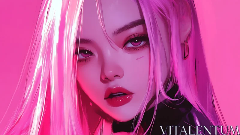 Neon pink portrait of stylized woman with glossy lips.