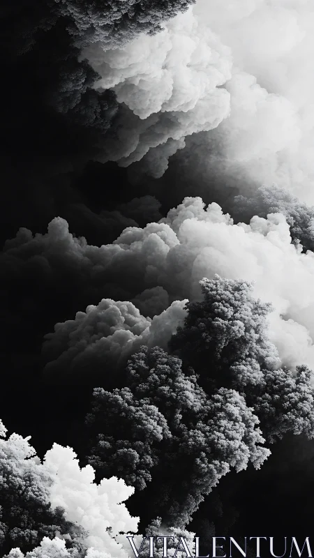 Monochrome volumetric clouds with fractal smoke textures.