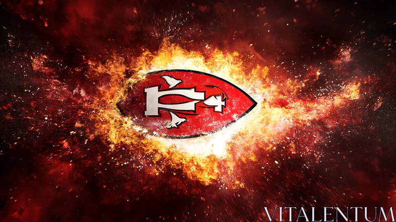 Explosive red emblem rendered in dynamic particle dispersion