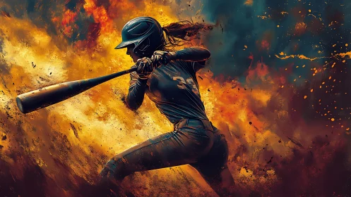 Fire-scorched slugger carves power through molten sunset storm.