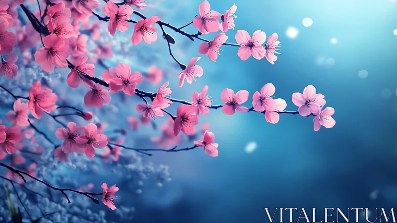 Pink Cherry Blossoms Dance Across Turquoise Twilight