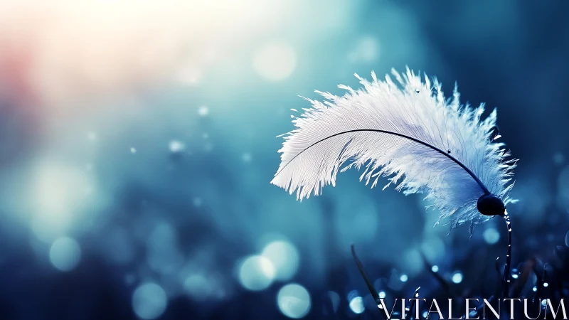 Photorealistic macro study of a luminous feather in bokeh field.