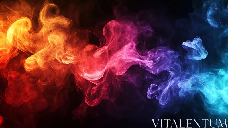 Multicolor smoke plumes on dark background in gradient field.