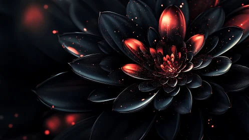 Midnight metallic flower erupting with ember highlights.