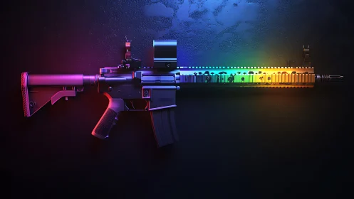 Rifle side profile under gradient neon studio lighting.