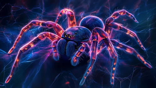 Bioluminescent tarantula rendered in neon chromatographic detail