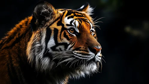 Majestic tiger gazes into darkness with silent intensity