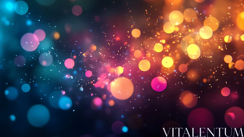 Colored bokeh light spheres overlay a dark blurred gradient field