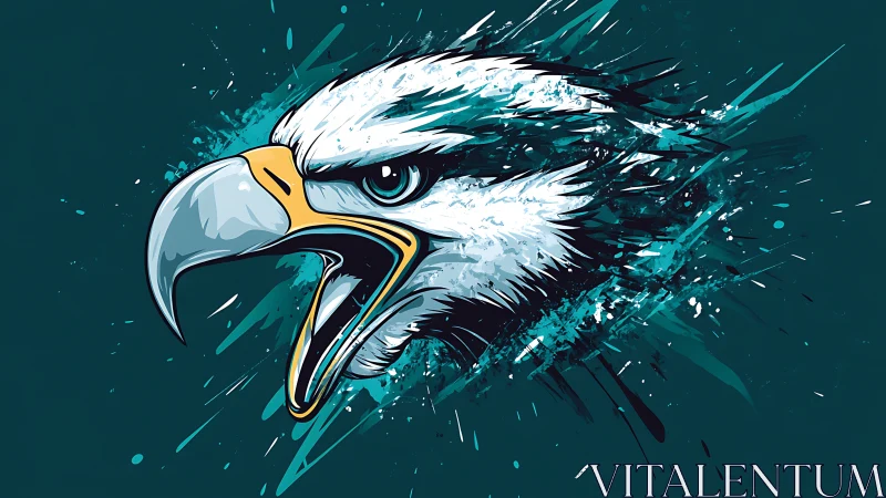 Fierce Eagle Head in Dynamic Digital Art with Splash Effects.