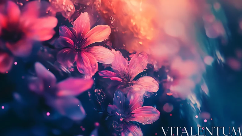 Glowing Pink Flowers Bathed in Warm Light.