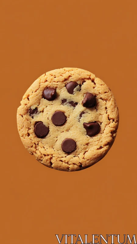 Crisp chocolate chip cookie isolated on warm orange background