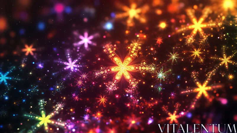 Fractal light flowers forming radiant cosmic bloom field.