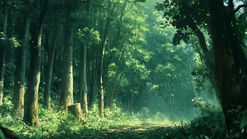 Enchanted Forest Path Bathed in Golden Light.