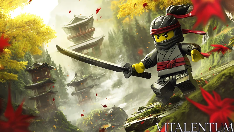 Lego ninja warrior leaps through misty temples in autumn