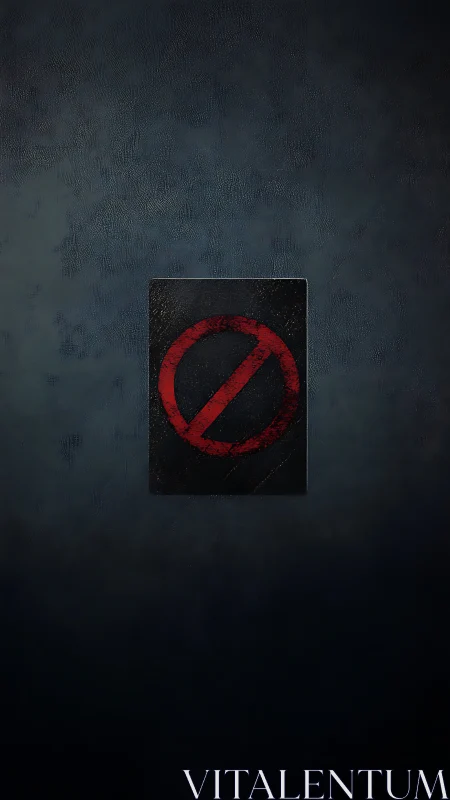 Grunge prohibition symbol on dark textured concrete wall.