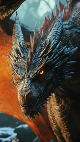 Molten-eyed dragon in razor-scaled cinematic close-up.