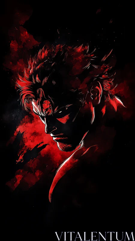 High contrast red-black portrait uses dynamic rim lighting and inking