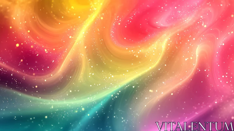 Multicolored abstract light waves with scattered particles.
