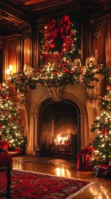 Glowing Christmas hearth welcomes warmth and festive comfort