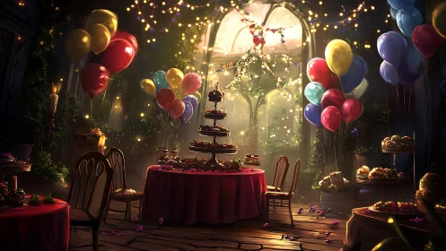 Magical Garden Party Celebration Under Golden Lights.