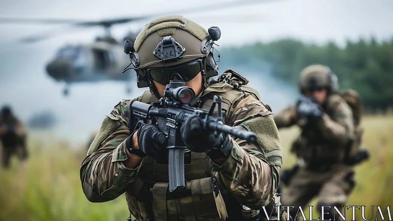 Tactical assault team in live-fire rotary-wing exercise.