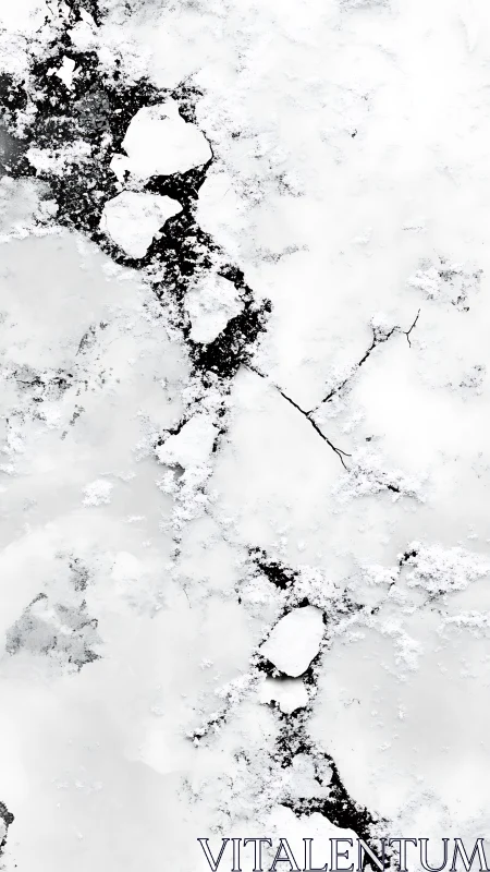 Overhead satellite view of fragmented sea ice and dark leads