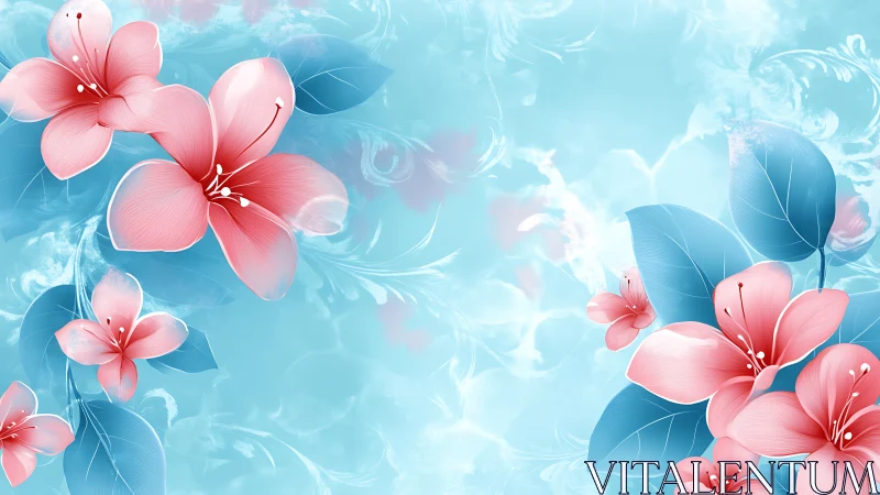 Delicate Pink Blossoms Dance Across a Dreamy Blue Canvas.