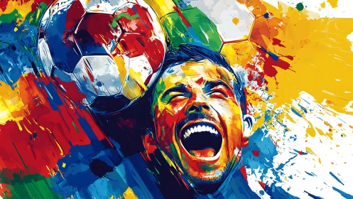 Explosive multicolor portrait shows jubilant football header impact