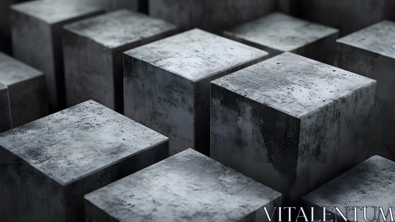 Weathered concrete cubes form a stark industrial pattern