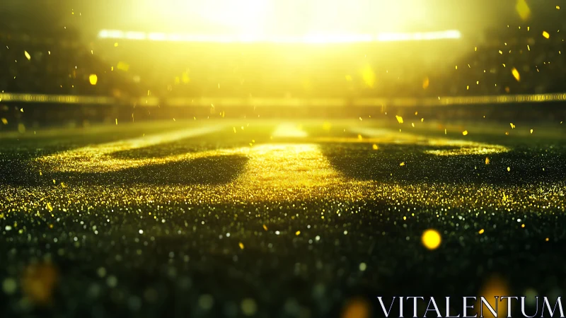 Illuminated sports field surface under strong backlighting.