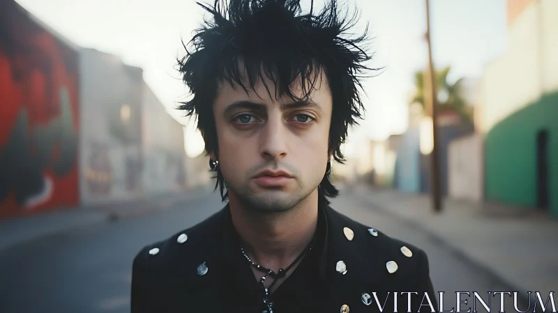 Moody young man with punk hairstyle on empty street.