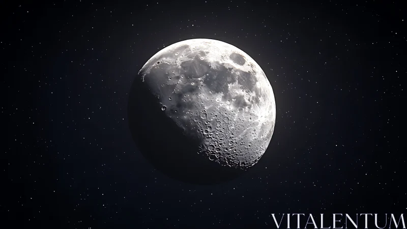 Waxing gibbous moon against dense starfield night sky.